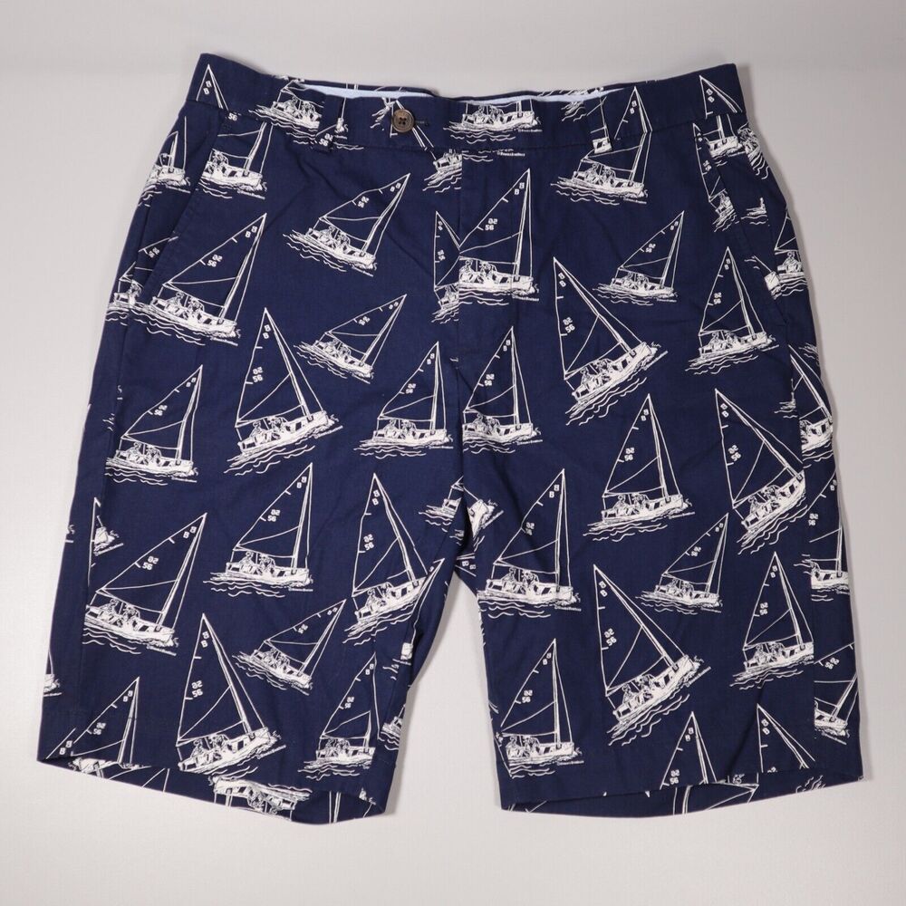 Brooks Brothers Mens 33 Bermuda Shorts Sailing Blue Boats Cotton 11” Inseam